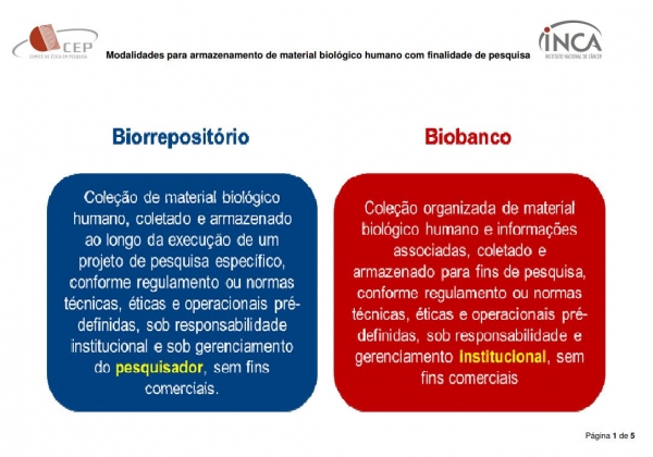 Primeiro slide da apresentação, com dois blocos informando sobre Biorepositório e Biobanco