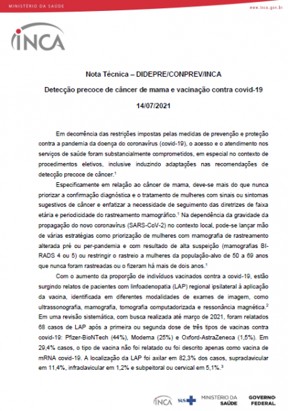 capa nota técnica Mama e Covid 19
