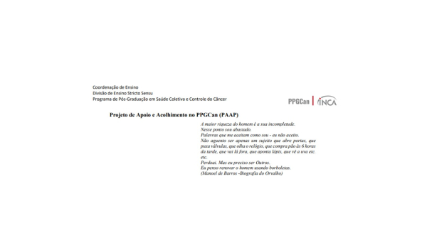 Projeto de Apoio e Acolhimento no PPGCan - PAAP