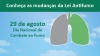 Uma imagem de céu azul com um pulmão com dois lados: o cinza representa o antes e o verde o depois da Lei de Ambiente Livres do Tabaco.