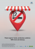 : No centro do cartaz tem a ilustração de um toldo listrado branco e vermelho, embaixo do toldo está o símbolo de proibido fumar dentro de um balão vermelho. Logo abaixo estão os dizeres “Pode respirar fundo: ambientes coletivos 100% livres de fumaça”. Na parte inferior da imagem estão as assinaturas de logo de governo.
