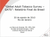 Capa de apresentação em powerpoint com dizeres “Global Adult Tobacco Survey – GATS: Relatório Final do Brasil 30 de agosto de 2010/ Rio de Janeiro / Liz Maria de Almeida, MD, MPH, PhD / Divisão de Epidemiologia / CGTC / Instituto Nacional de Câncer 